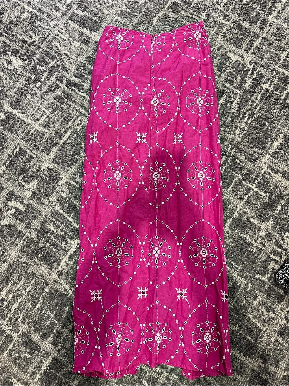 Zara Embroidered Eyelet Midi Skirt Pink & White Size XS